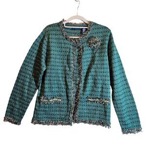 NWT Karen Scott colorful cardigan Womens M Boho Artsy Cottagecore Career Festive
